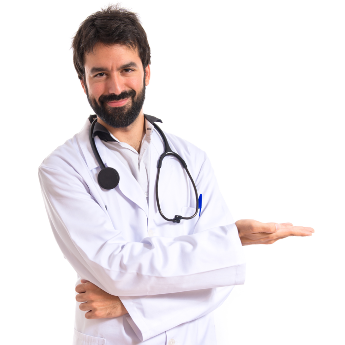 doctor-presenting-something-isolated-white-background
